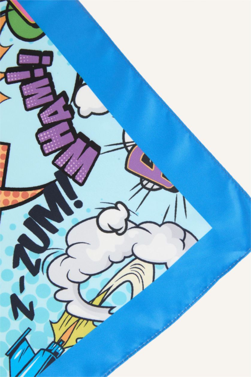 Erkek Çocuk - Genç Erkek Açık Mavi Desenli Saten Fular Erkek Çocuk