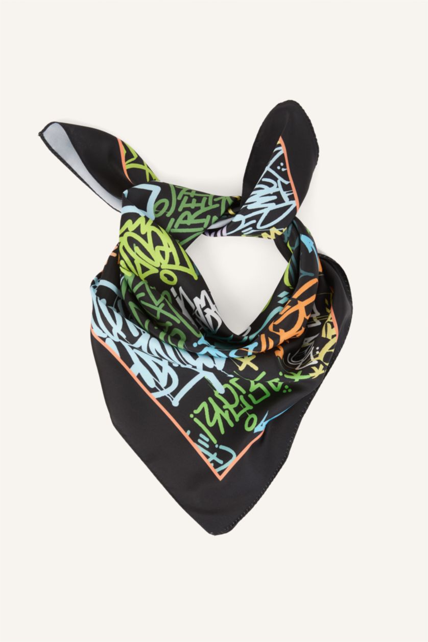 Erkek Çocuk - Genç Erkek Siyah Desenli Saten Fular Erkek Çocuk