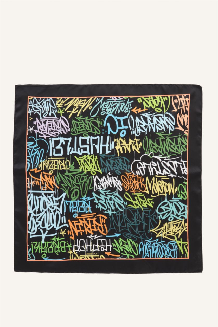 Erkek Çocuk - Genç Erkek Siyah Desenli Saten Fular Erkek Çocuk