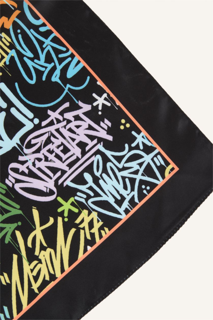 Erkek Çocuk - Genç Erkek Siyah Desenli Saten Fular Erkek Çocuk