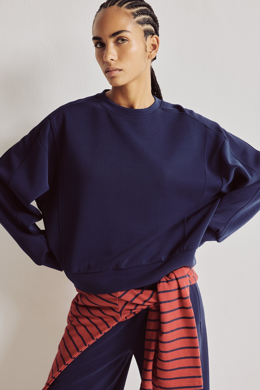 WOMAN Indigo Oversize Fit Basic Ultra Soft Modal Crew Neck Sports Sweatshirt