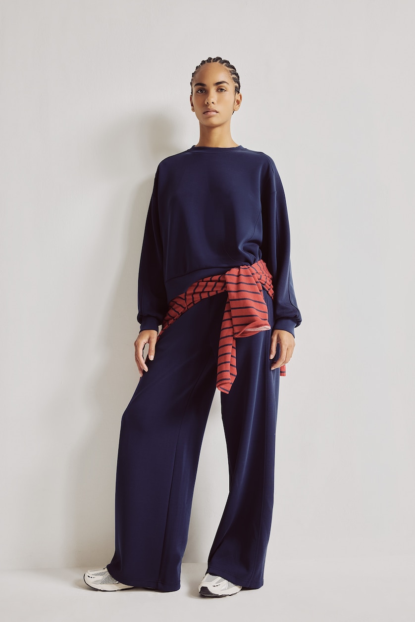 WOMAN Indigo Oversize Fit Basic Ultra Soft Modal Crew Neck Sports Sweatshirt