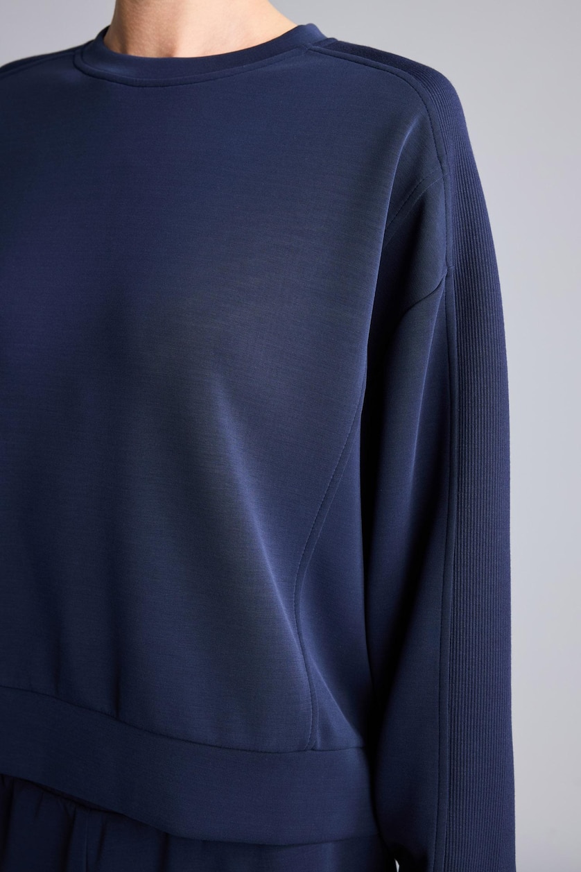 WOMAN Indigo Oversize Fit Basic Ultra Soft Modal Crew Neck Sports Sweatshirt