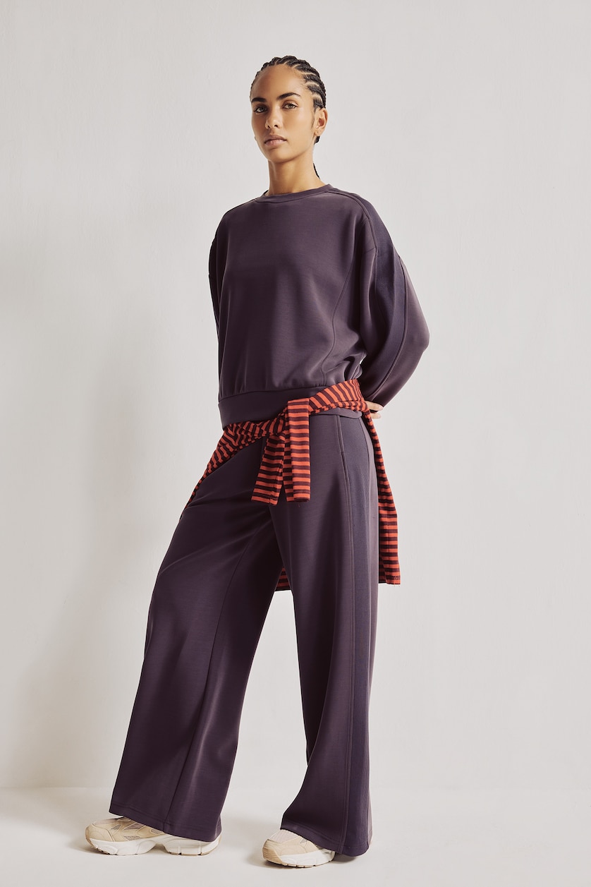 WOMAN Dark Purple Ultra Soft Oversize Sports Basic Sweatshirt