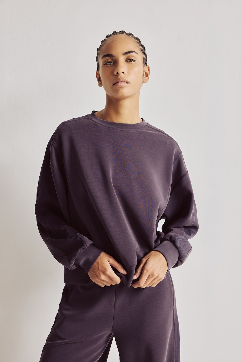WOMAN Dark Purple Ultra Soft Oversize Sports Basic Sweatshirt