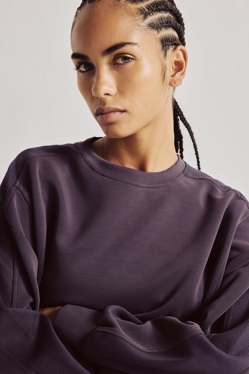 WOMAN Dark Purple Ultra Soft Oversize Sports Basic Sweatshirt