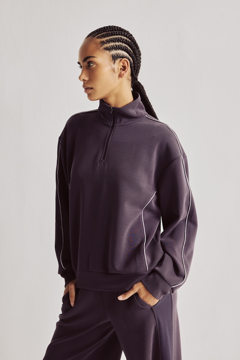 Kadın Koyu Mor Ultra Yumuşak Standart Fit Modal Basic Sweatshirt