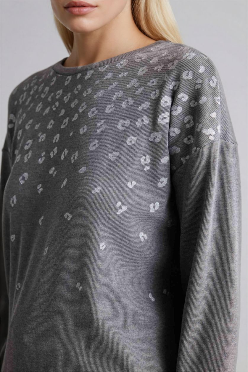 WOMAN Anthracite Melange Regular Fit Crew Neck Stone Print T-Shirt