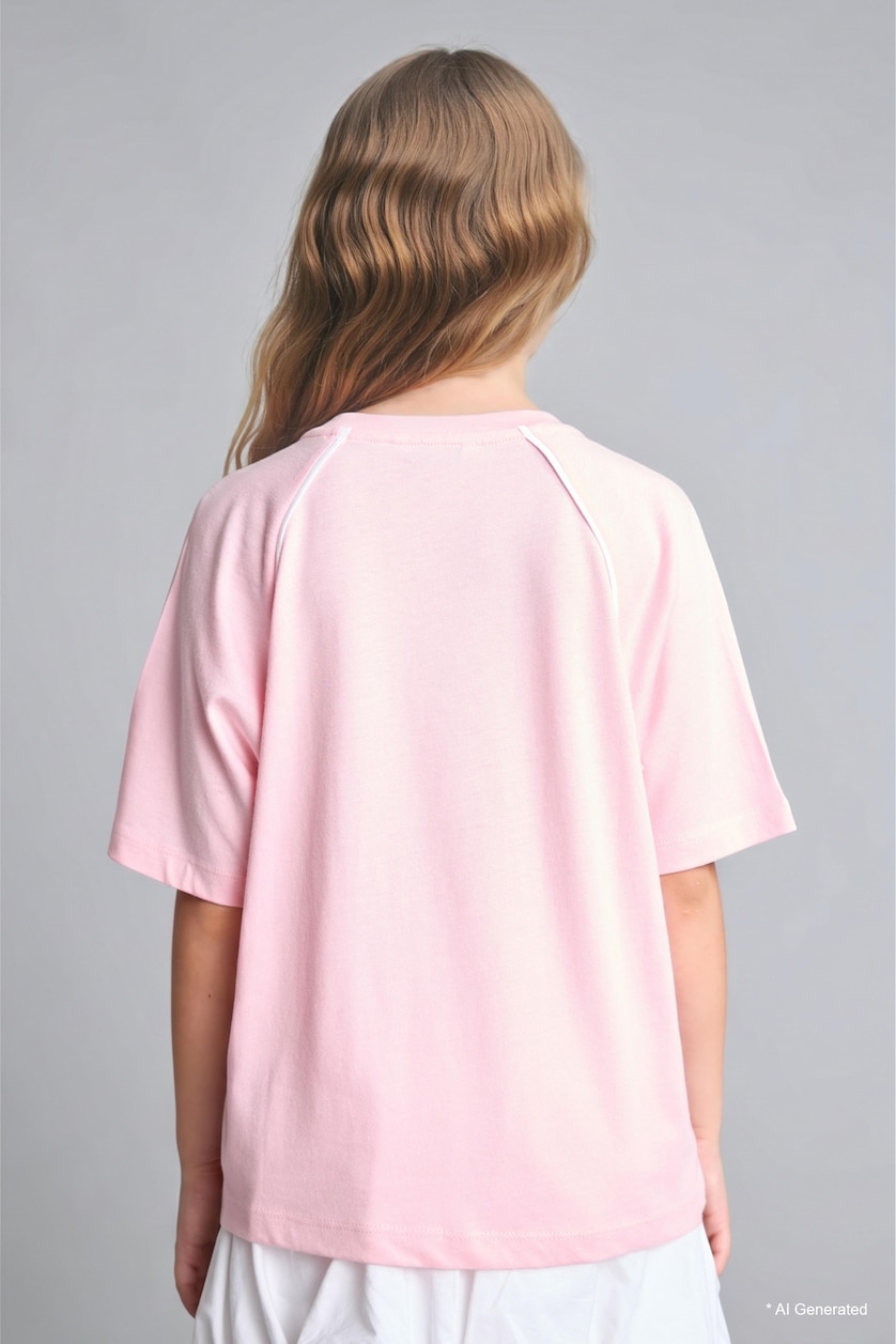 Girls & Teens Pink Girl Oversize Crew Neck Printed Modal Pink T-Shirt