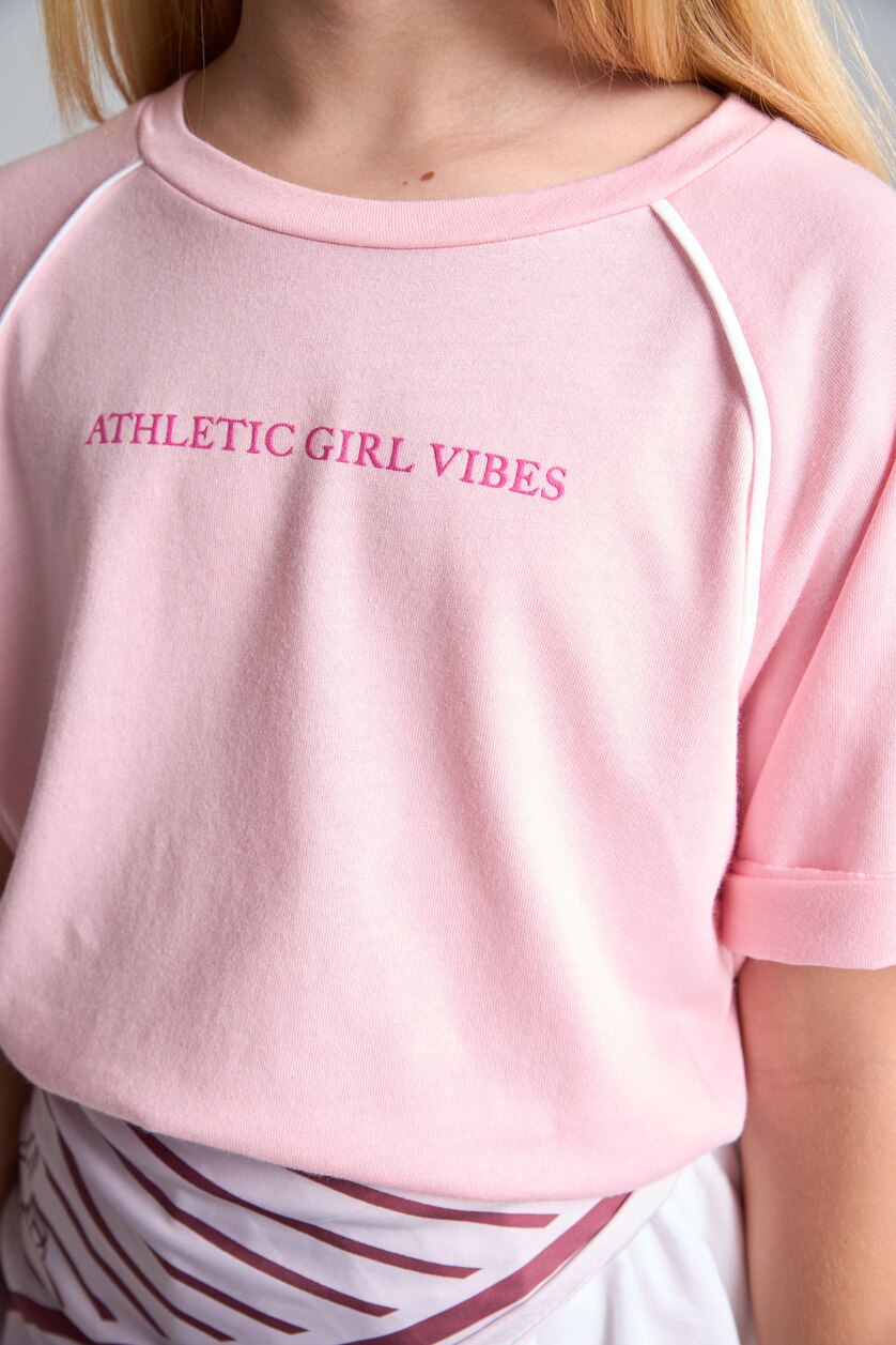Kız Çocuk - Genç Kız Pembe Oversize Kısa Kollu Modal Baskılı Tişört Kız Çocuk