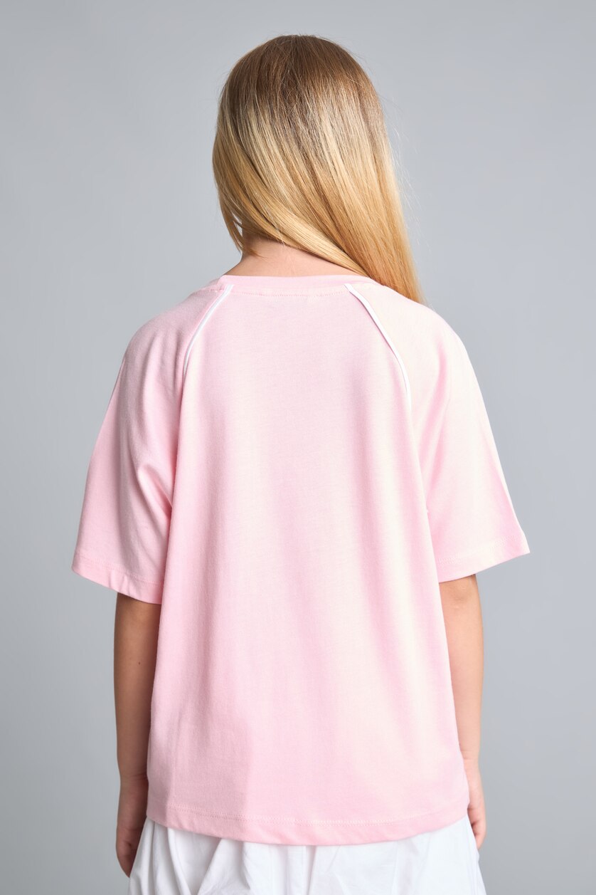 Kız Çocuk - Genç Kız Pembe Oversize Kısa Kollu Modal Baskılı Tişört Kız Çocuk