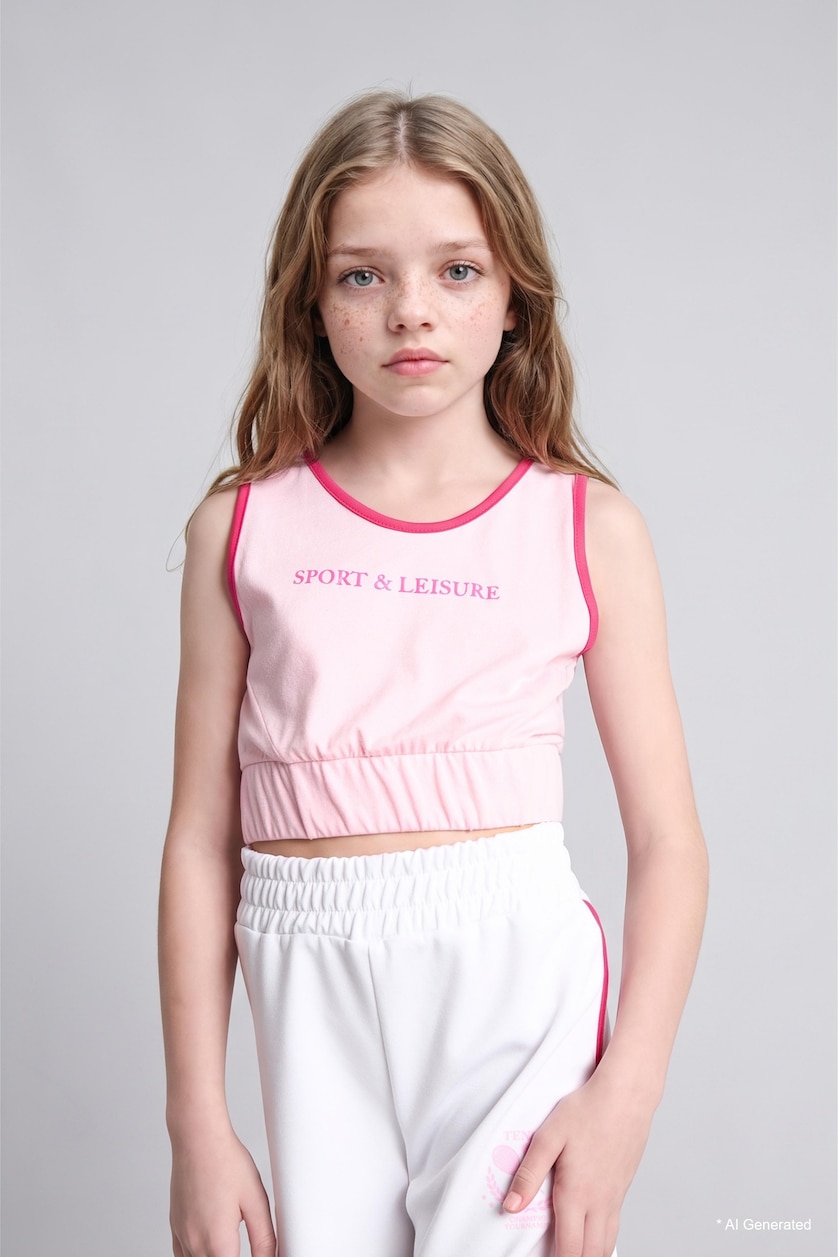 Girls & Teens Light Pink Girl Crew Neck Printed Top