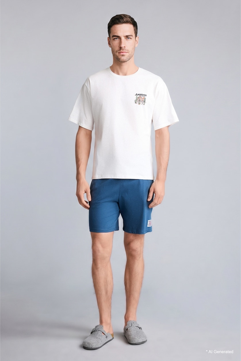 Men Indigo Boxy Fit Short Sleeve Top and Shorts 2 Piece Pyjamas Set