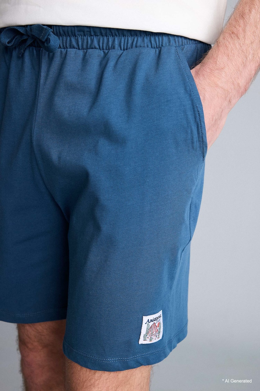 Men Indigo Boxy Fit Short Sleeve Top and Shorts 2 Piece Pyjamas Set