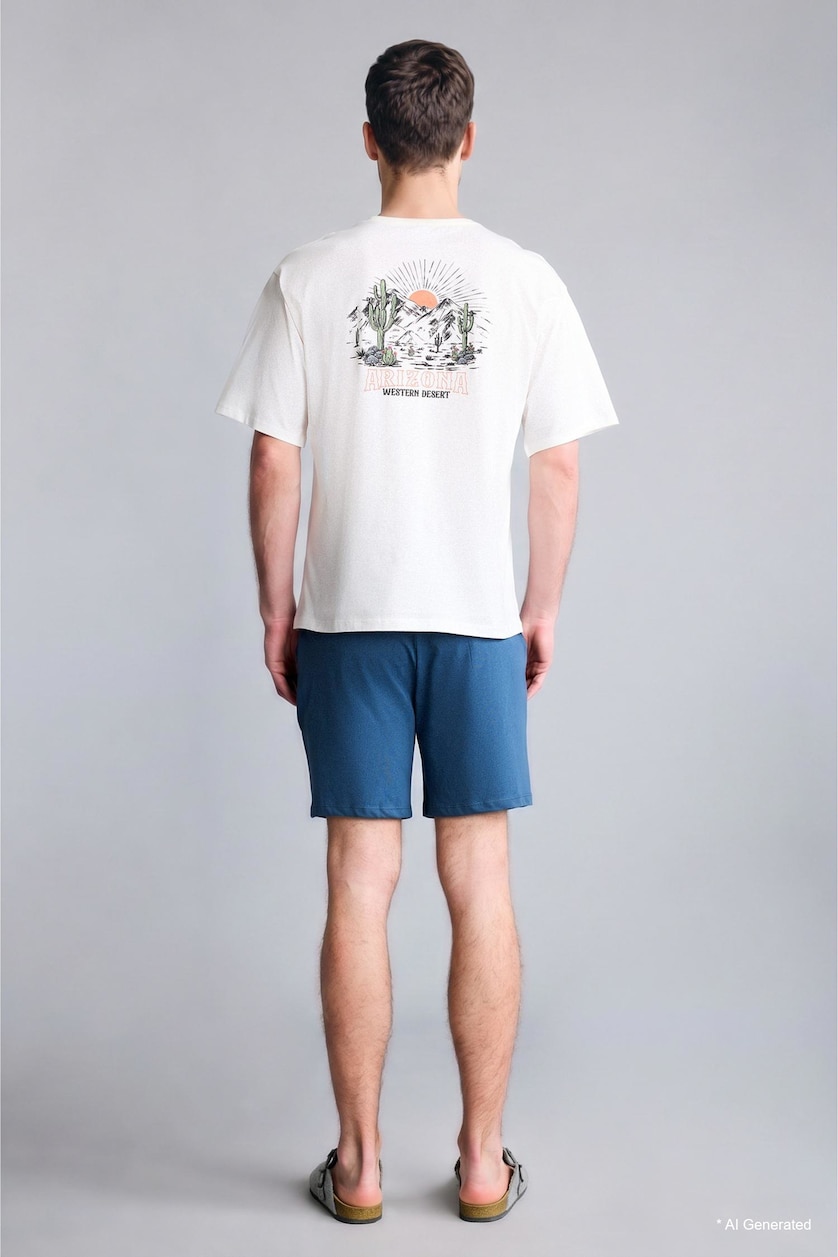 Men Indigo Boxy Fit Short Sleeve Top and Shorts 2 Piece Pyjamas Set