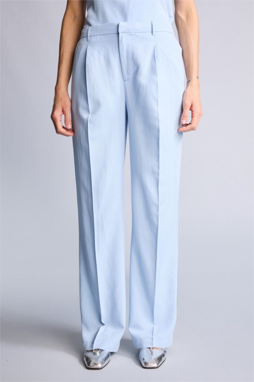 حريمي أزرق فاتح High Waist Straight Fit Trousers