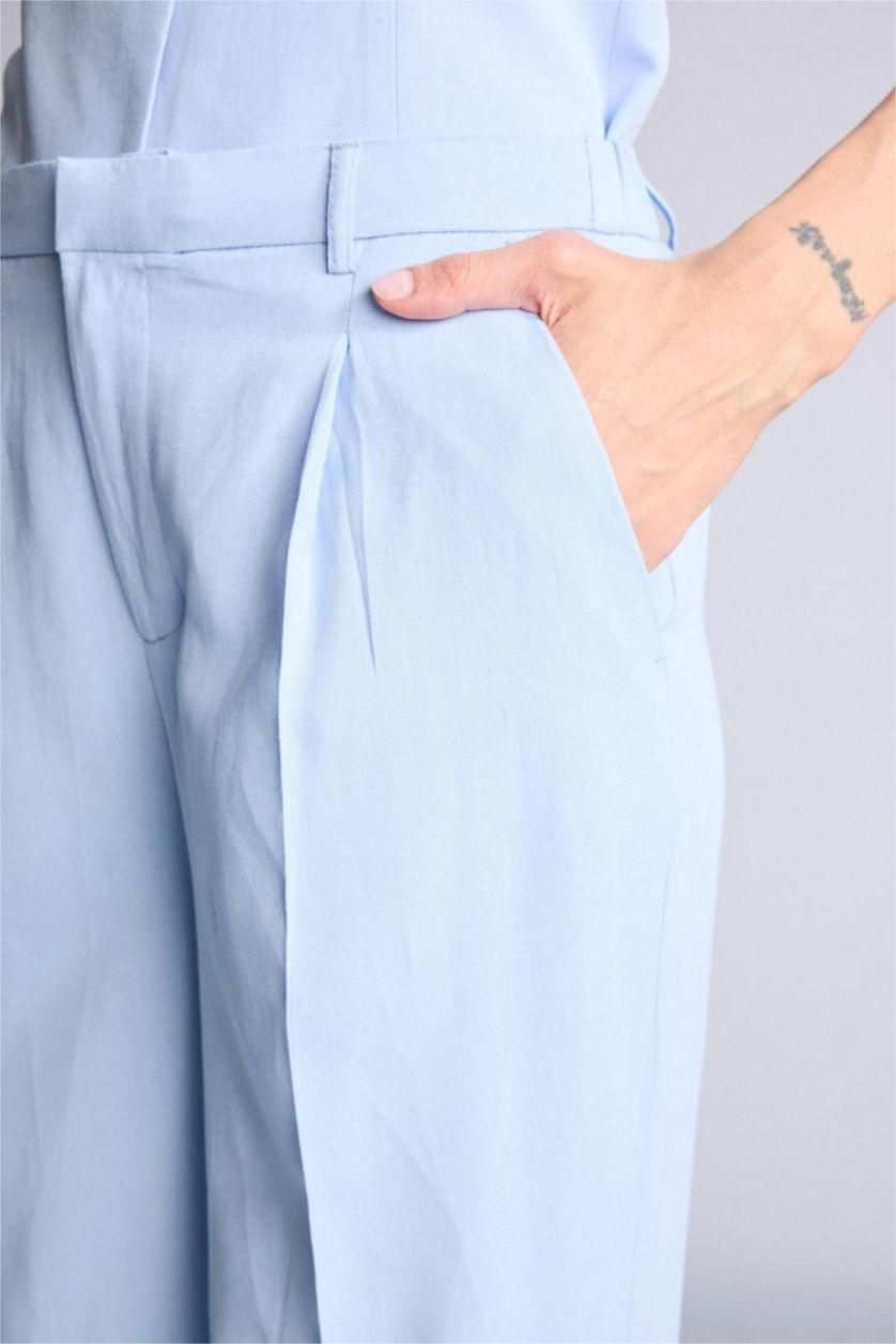 حريمي أزرق فاتح High Waist Straight Fit Trousers
