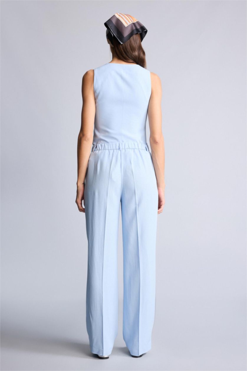 حريمي أزرق فاتح High Waist Straight Fit Trousers