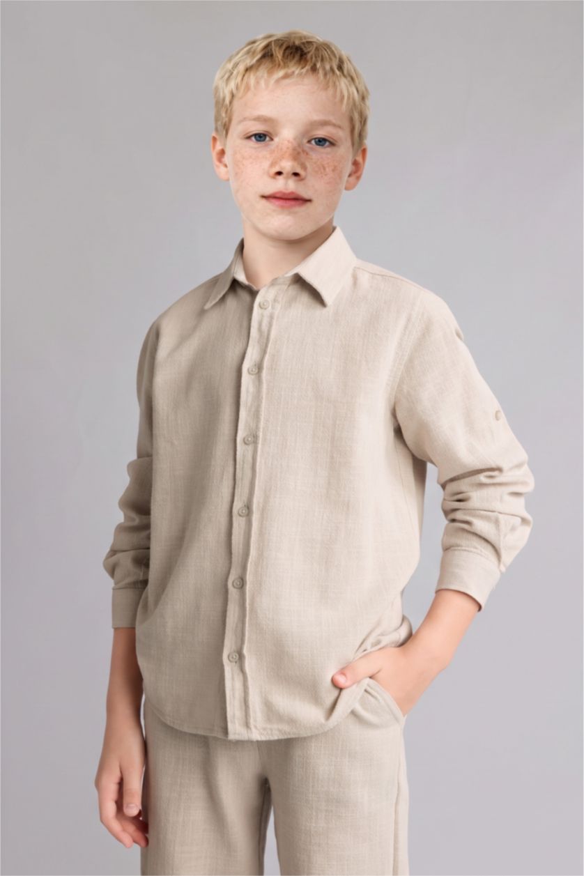 Young Boys - Teen Boys Beige Regular Fit Long Sleeve Shirt