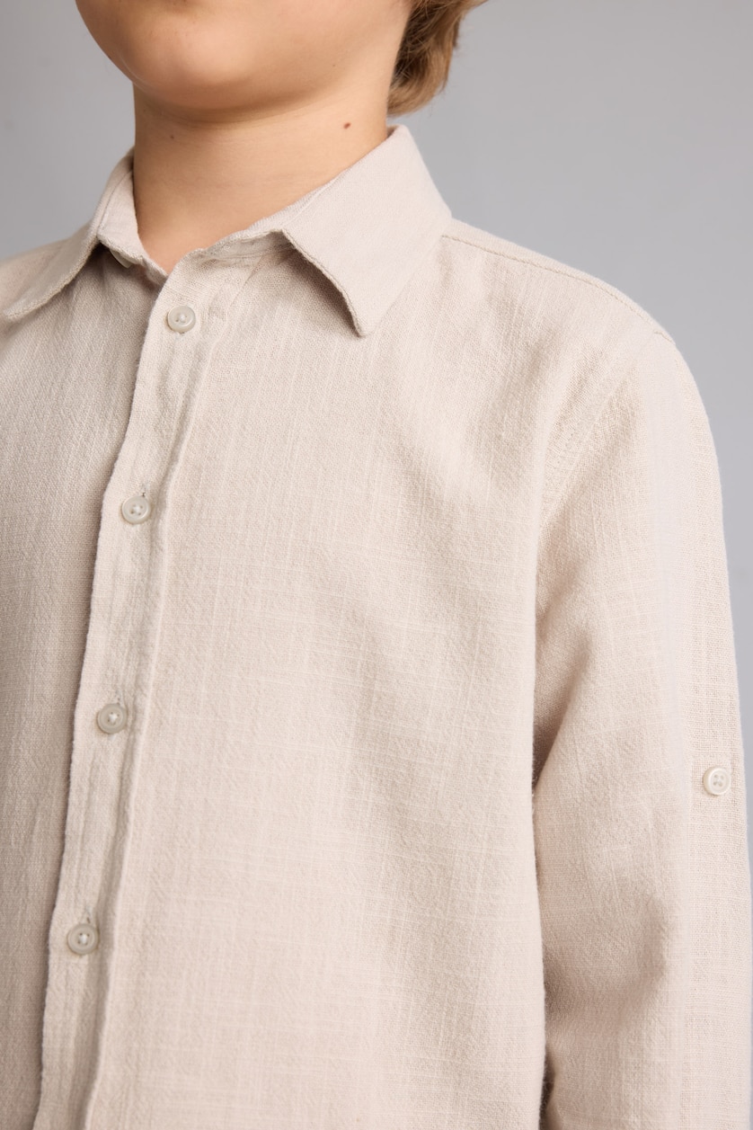 Young Boys - Teen Boys Beige Boy Regular Fit Long Sleeve Beige Linen Aspect Shirt