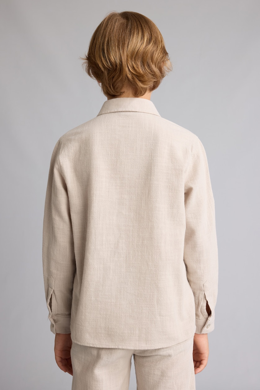 Young Boys - Teen Boys Beige Boy Regular Fit Long Sleeve Beige Linen Aspect Shirt