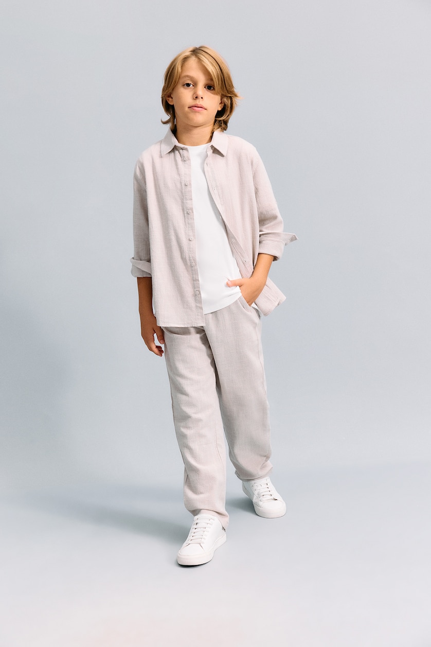 أولاد بيج Boy Regular Fit Straight Leg 100% Cotton Trousers