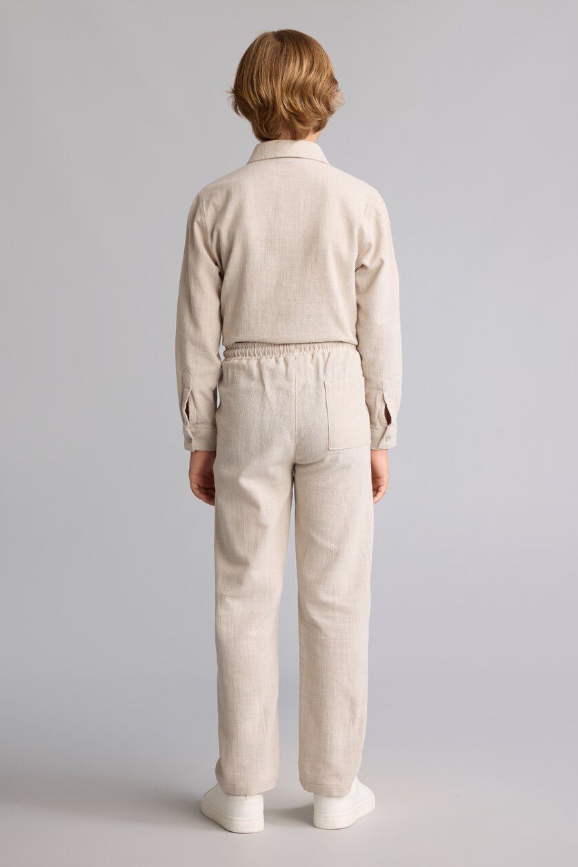BOYS & TEENS Beige Boy Regular Fit Straight Leg 100% Cotton Trousers