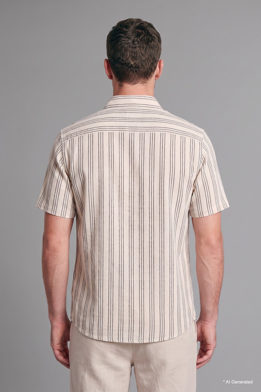 Men NAVY Regular Fit Striped Short Sleeve Shirt