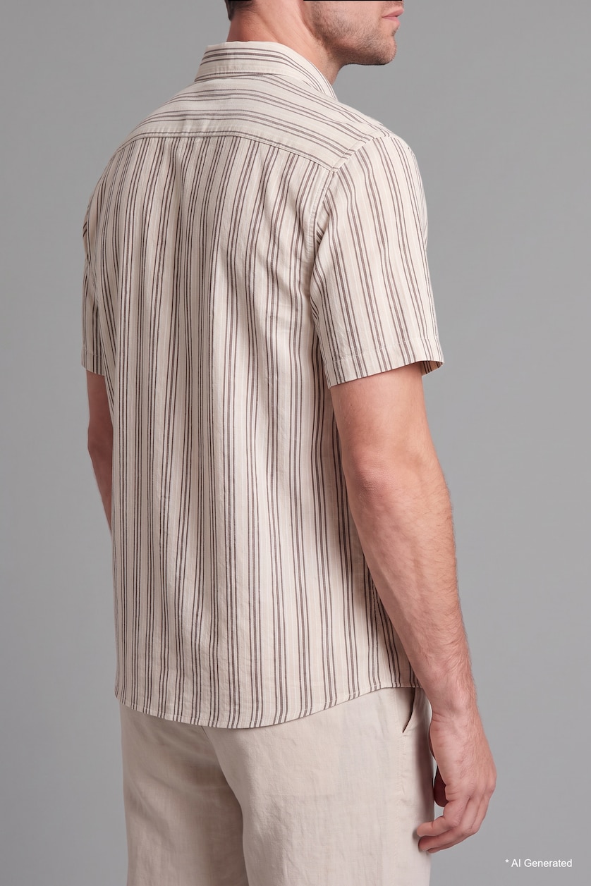 Men NAVY Regular Fit Striped Short Sleeve Shirt