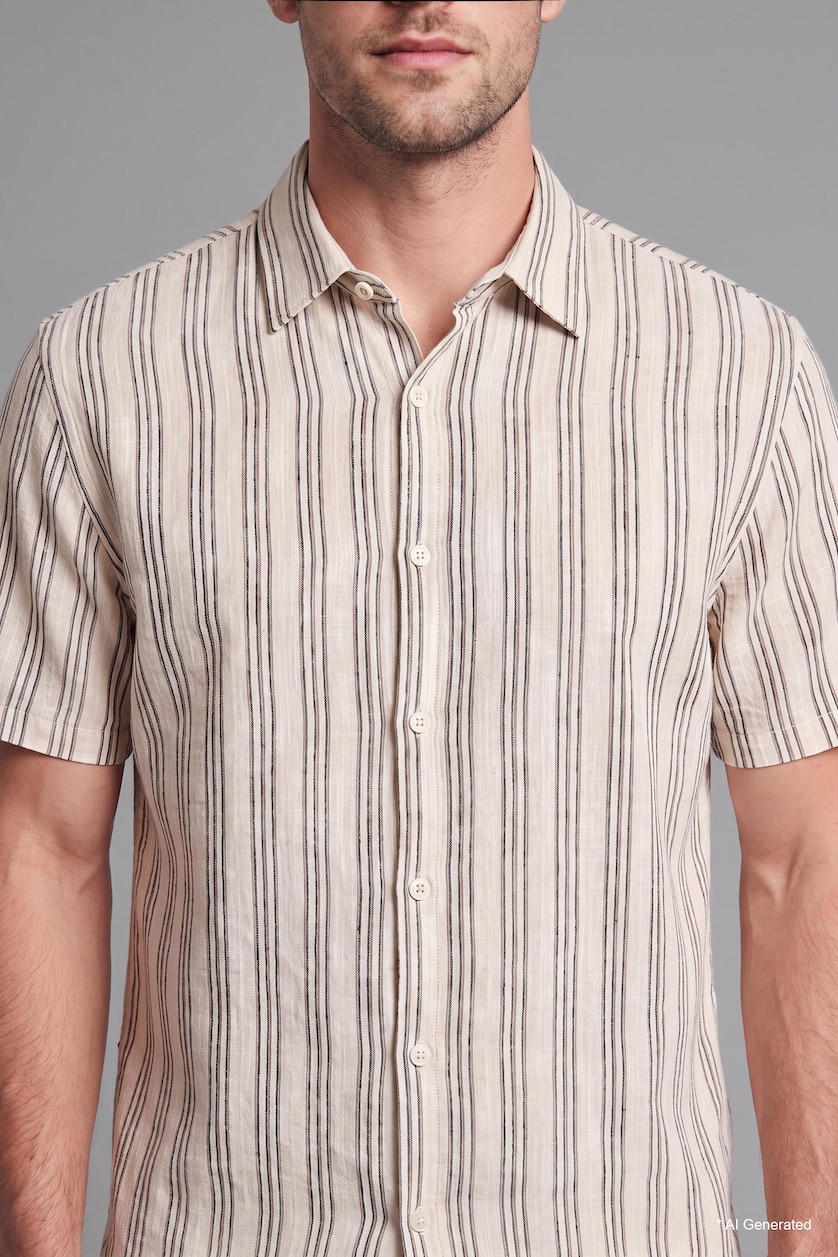 Men NAVY Regular Fit Striped Short Sleeve Shirt