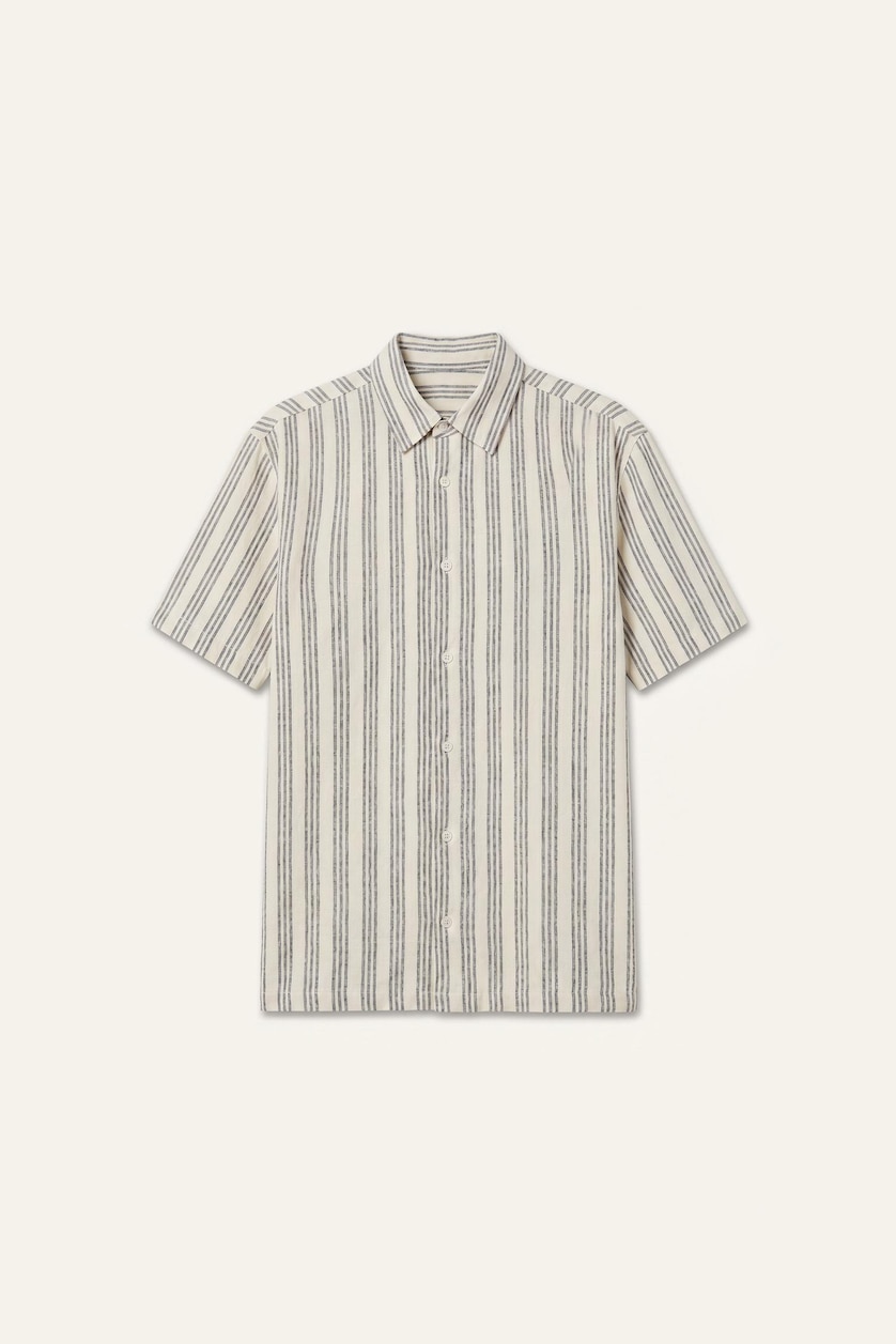 Men NAVY Regular Fit Striped Short Sleeve Shirt