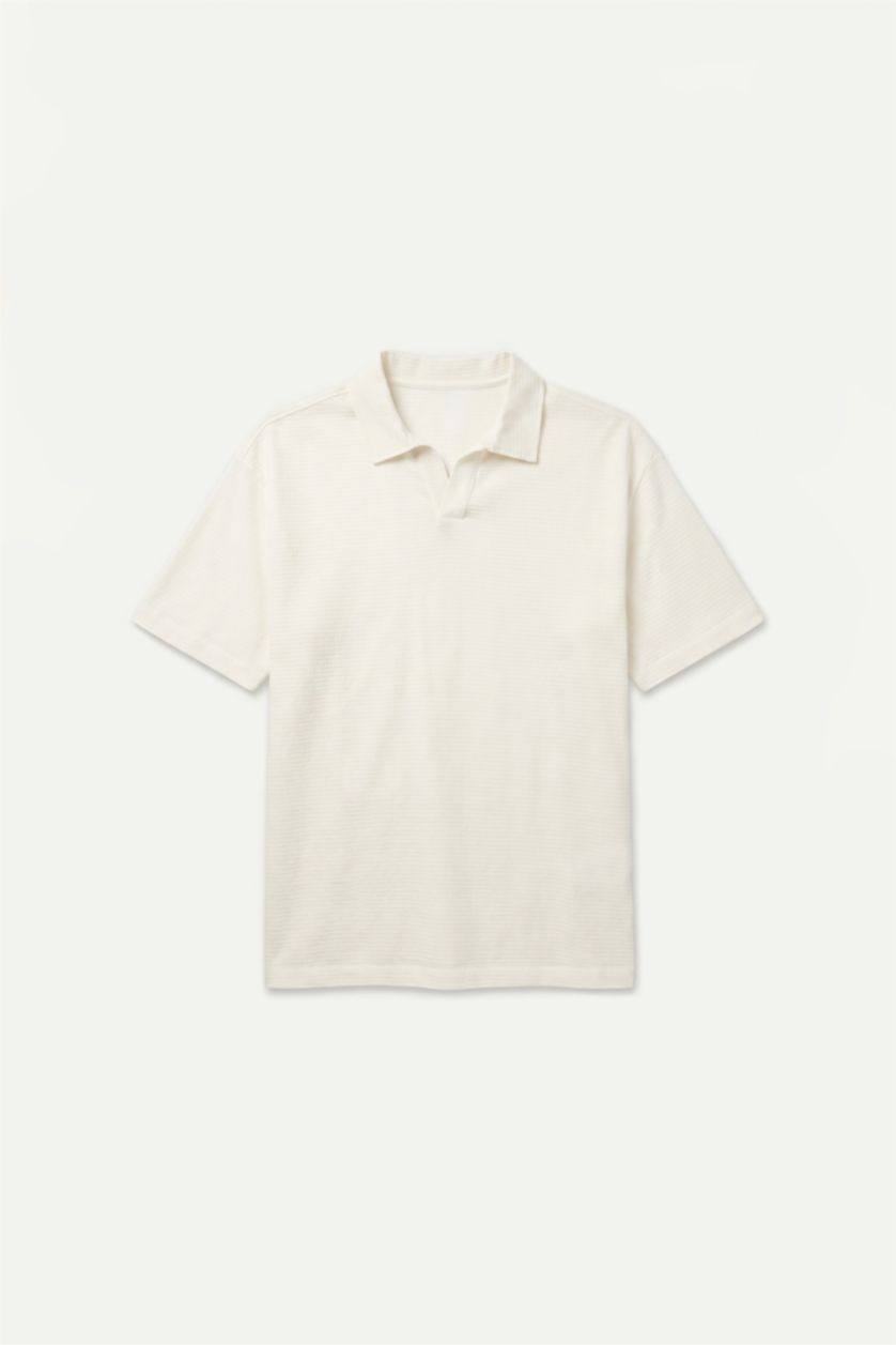 Erkek Ekru Relaxed Fit Kısa Kollu Pamuklu Polo Tişört