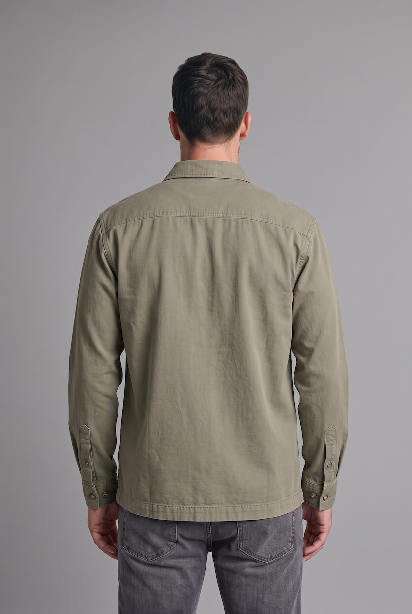 Man Light Khaki Boxy Fit Cotton Long Sleeve Shirt