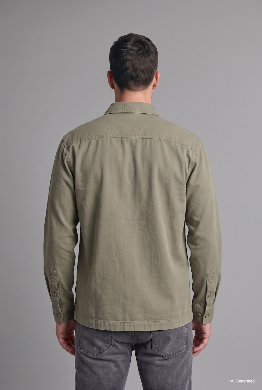 Men Light Khaki Boxy Fit Polo Collar Double Pocket Cotton Shirt
