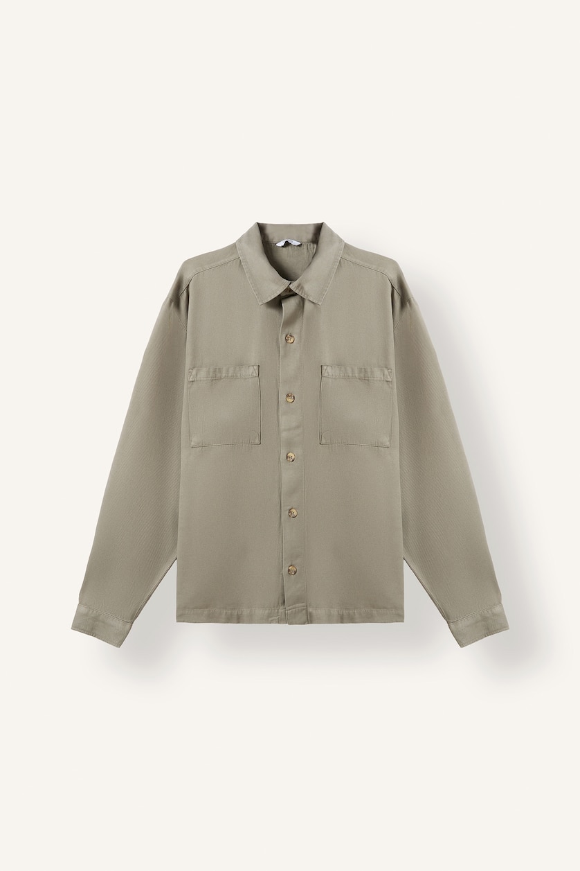 MAN Light Khaki Boxy Fit Polo Collar Double Pocket Cotton Shirt