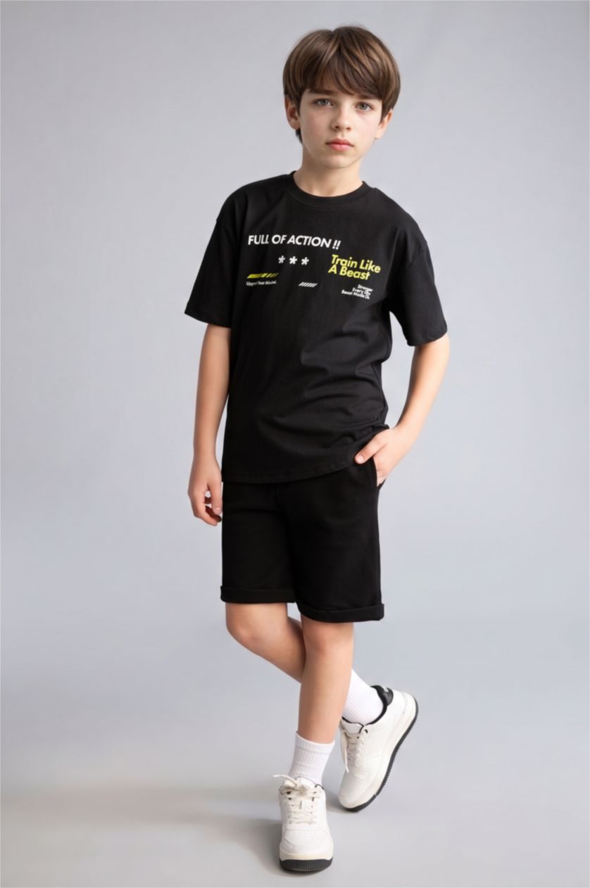 Erkek Çocuk - Genç Erkek Siyah Regular Fit Şort Erkek Çocuk