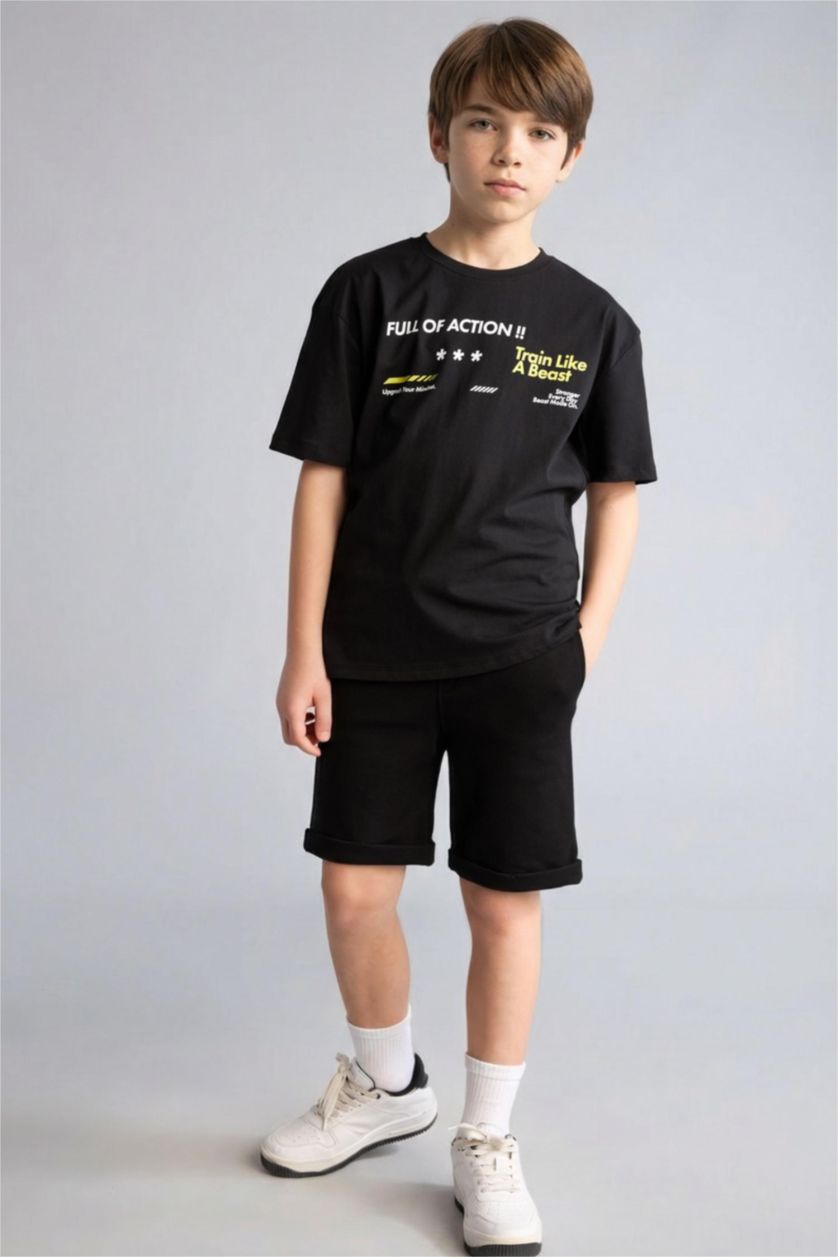 Erkek Çocuk - Genç Erkek Siyah Regular Fit Şort Erkek Çocuk