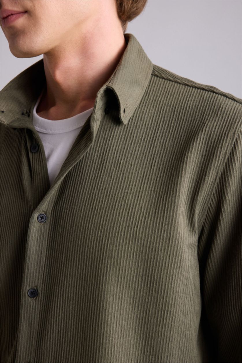 Man Light Khaki قميص ردن طويل قصة عادية وياخة بولو