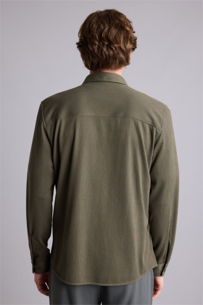Man Light Khaki قميص ردن طويل قصة عادية وياخة بولو