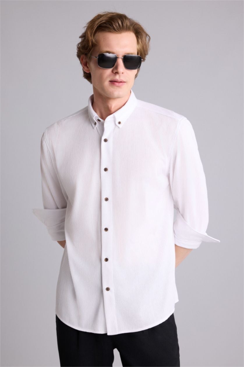Man White Regular Fit Long Sleeve Shirt
