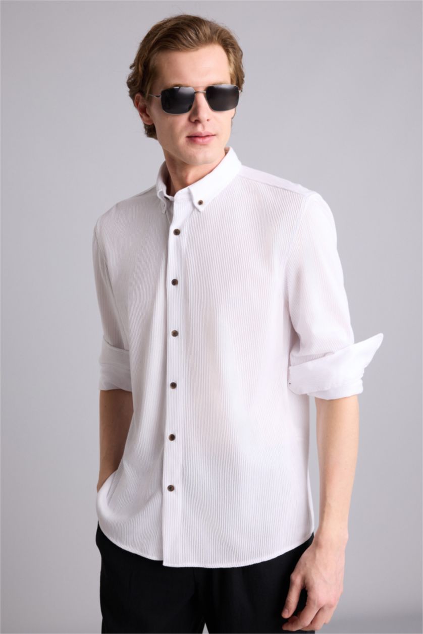 Man White Regular Fit Long Sleeve Shirt