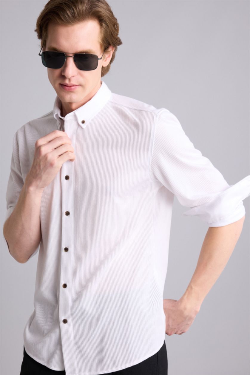 Man White Regular Fit Long Sleeve Shirt
