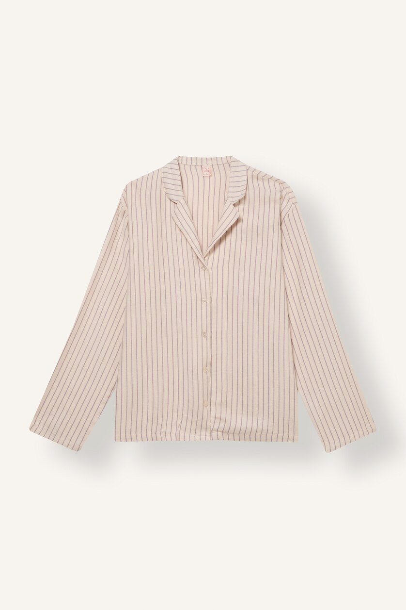 نساء بيج فاتح Regular Fit Long Sleeve Striped Flannel Pyjama Set