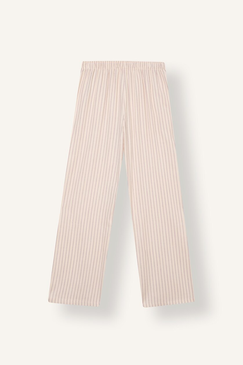 نساء بيج فاتح Regular Fit Long Sleeve Striped Flannel Pyjama Set