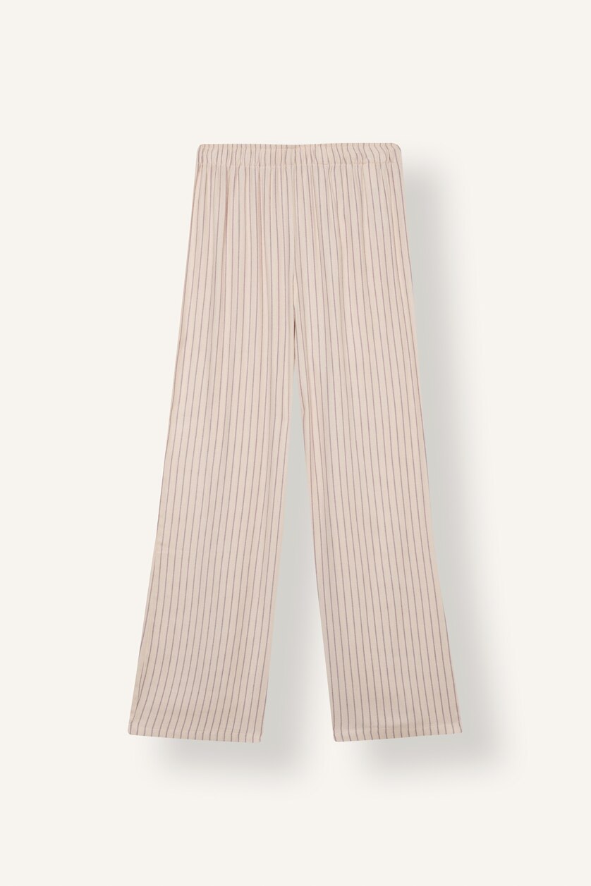 نساء بيج فاتح Regular Fit Long Sleeve Striped Flannel Pyjama Set