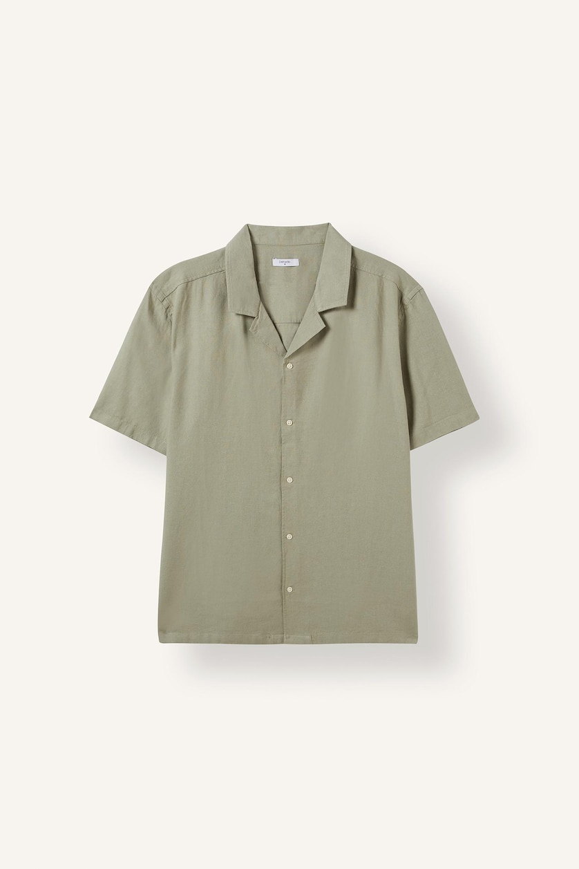Men Green Regular Fit Linen Blended Short Sleeve Shirt