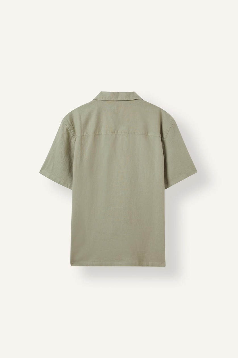 Men Green Regular Fit Linen Blended Short Sleeve Shirt
