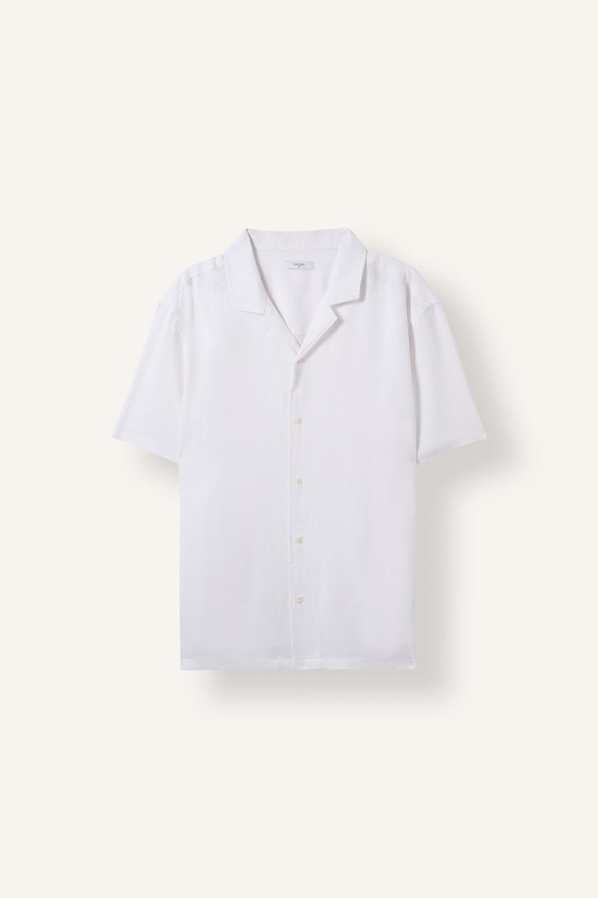 رجالي أبيض Regular Fit Linen Blended Short Sleeve Shirt