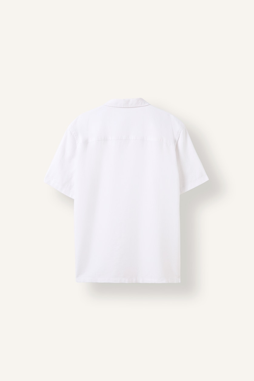 Men White Regular Fit Linen Blended Short Sleeve Shirt