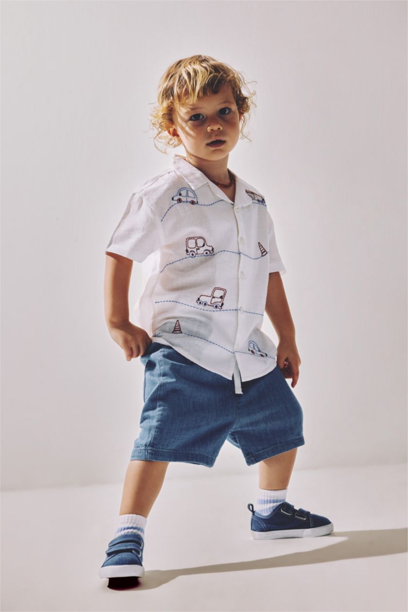 BABY BOY Ecru Baby Boy 2 piece Regular Fit Apache Neck 3D Set